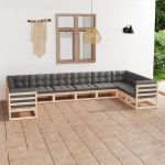 Set mobilier grădină cu perne, 10 piese, lemn masiv de pin GartenMobel Dekor