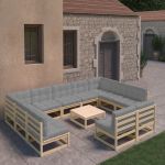 Set mobilier grădină cu perne, 12 piese, lemn masiv de pin GartenMobel Dekor
