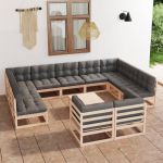 Set mobilier grădină cu perne, 12 piese, lemn masiv de pin GartenMobel Dekor