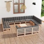 Set mobilier grădină perne, 14 piese, maro miere lemn masiv pin GartenMobel Dekor