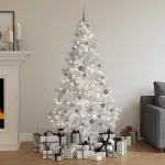 Brad Crăciun pre-iluminat artificial set globuri alb 180 cm PVC GartenMobel Dekor