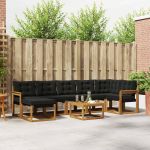 Set de canapele de exterior cu pernă 8 pcs Natural și Negru GartenMobel Dekor