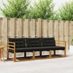 Set de canapele de exterior cu pernă 3 pcs Natural și Negru GartenMobel Dekor