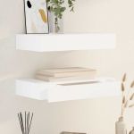 Rafturi de perete suspendate cu sertare, 2 buc., alb, 48 cm GartenMobel Dekor