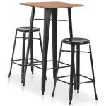 Set mobilier de bar, 3 piese, negru, oțel GartenMobel Dekor
