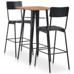 Set mobilier de bar, 3 piese, negru, oțel GartenMobel Dekor