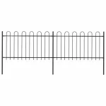 Gard de grădină cu vârf circular din oțel, 359x100 cm, negru GartenMobel Dekor