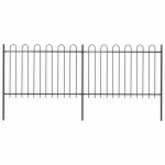 Gard de grădină cu vârf circular din oțel, 359x120 cm, negru GartenMobel Dekor