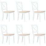 Scaune de bucătărie, 6 buc., alb/natural, lemn masiv de hevea GartenMobel Dekor