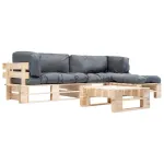 Set mobilier de grădină paleți cu perne gri, 4 piese, lemn GartenMobel Dekor