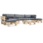 Set mobilier de grădină paleți cu perne gri, 6 piese, lemn GartenMobel Dekor