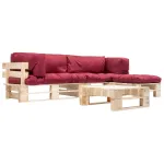 Set mobilier de grădină paleți cu perne roșii, 4 piese, lemn GartenMobel Dekor