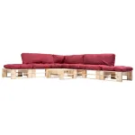 Set mobilier de grădină paleți cu perne roșii, 6 piese, lemn GartenMobel Dekor