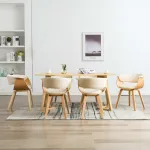 Scaune sufragerie 6 buc. lemn curbat crem și piele artificială GartenMobel Dekor