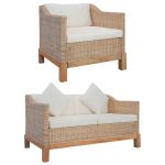 Set de canapele cu perne, 2 piese, culoare naturală, ratan GartenMobel Dekor