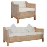 Set de canapele cu perne, 2 piese, culoare naturală, ratan GartenMobel Dekor