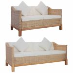 Set de canapele cu perne, 2 piese, culoare naturală, ratan GartenMobel Dekor