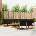 Set de canapele de exterior cu pernă 9 pcs Natural și Negru GartenMobel Dekor