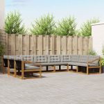 Set de canapele de exterior 9 pcs Gri natural și deschis GartenMobel Dekor