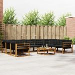Set de canapele de exterior cu pernă 10 pcs Natural și Negru GartenMobel Dekor