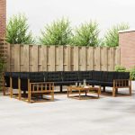Set de canapele de exterior cu pernă 10 pcs Natural și Negru GartenMobel Dekor