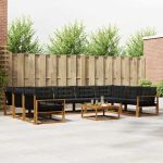 Set de canapele de exterior cu pernă 10 pcs Natural și Negru GartenMobel Dekor