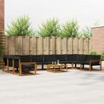 Set de canapele de exterior cu pernă 11 pcs Natural și Negru GartenMobel Dekor