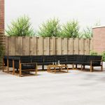 Set de canapele de exterior cu pernă 11 pcs Natural și Negru GartenMobel Dekor