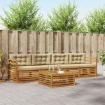 Set de canapele de exterior cu pernă 5 pcs Natural și Bej GartenMobel Dekor