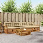 Set de canapele de exterior cu pernă 5 pcs Natural și Bej GartenMobel Dekor