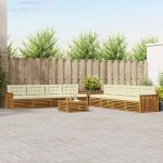 Set de canapele de exterior cu pernă 9 pcs Natural și Crem GartenMobel Dekor