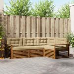 Set de canapele de exterior cu pernă 4 pcs Natural și Bej GartenMobel Dekor