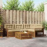 Set de canapele de exterior cu pernă 5 pcs Natural și Bej GartenMobel Dekor