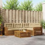 Set de canapele de exterior cu pernă 5 pcs Natural și Bej GartenMobel Dekor