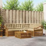 Set de canapele de exterior cu pernă 5 pcs Natural și Bej GartenMobel Dekor