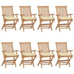 Scaune de grădină cu perne alb crem, 8 buc., lemn masiv de tec GartenMobel Dekor