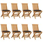 Scaune de grădină cu perne gri taupe, 8 buc., lemn masiv de tec GartenMobel Dekor