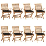 Scaune de grădină cu perne negre, 8 buc., lemn masiv de tec GartenMobel Dekor