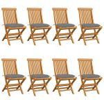 Scaune grădină cu perne gri, 8 buc., lemn masiv de tec GartenMobel Dekor