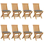 Scaune grădină cu perne gri, 8 buc., lemn masiv de tec GartenMobel Dekor