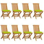 Scaune grădină cu perne verde aprins, 8 buc. lemn masiv de tec GartenMobel Dekor