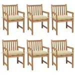 Scaune de grădină cu perne alb crem, 6 buc., lemn masiv tec GartenMobel Dekor