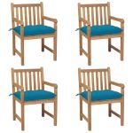 Scaune de grădină cu perne albastru deschis, 4 buc., lemn tec GartenMobel Dekor