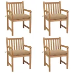 Scaune de grădină cu perne bej, 4 buc., lemn masiv tec GartenMobel Dekor