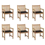 Scaune de grădină cu perne negre, 6 buc., lemn masiv de tec GartenMobel Dekor
