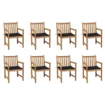 Scaune de grădină cu perne negre, 8 buc., lemn masiv de tec GartenMobel Dekor