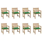 Scaune de grădină cu perne verzi, 8 buc., lemn masiv de tec GartenMobel Dekor