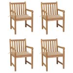 Scaune grădină, cu perne bej, 4 buc., lemn masiv de tec GartenMobel Dekor