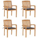 Scaune de grădină stivuibile cu perne, 4 buc., lemn masiv tec GartenMobel Dekor