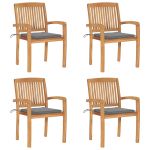 Scaune de grădină stivuibile cu perne, 4 buc., lemn masiv tec GartenMobel Dekor